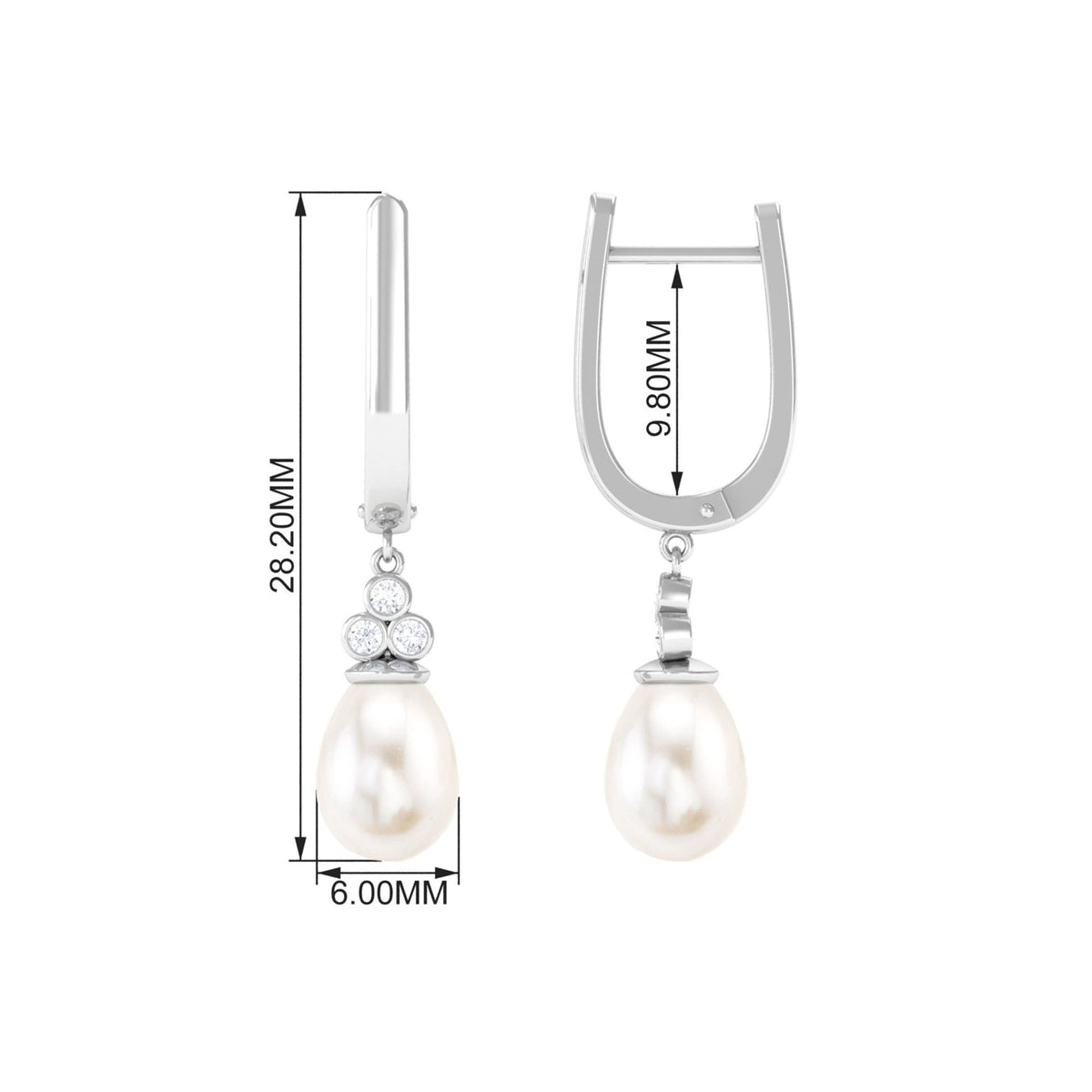 Cultured Freshwater Pearl Diamond Dangle Drop Earrings