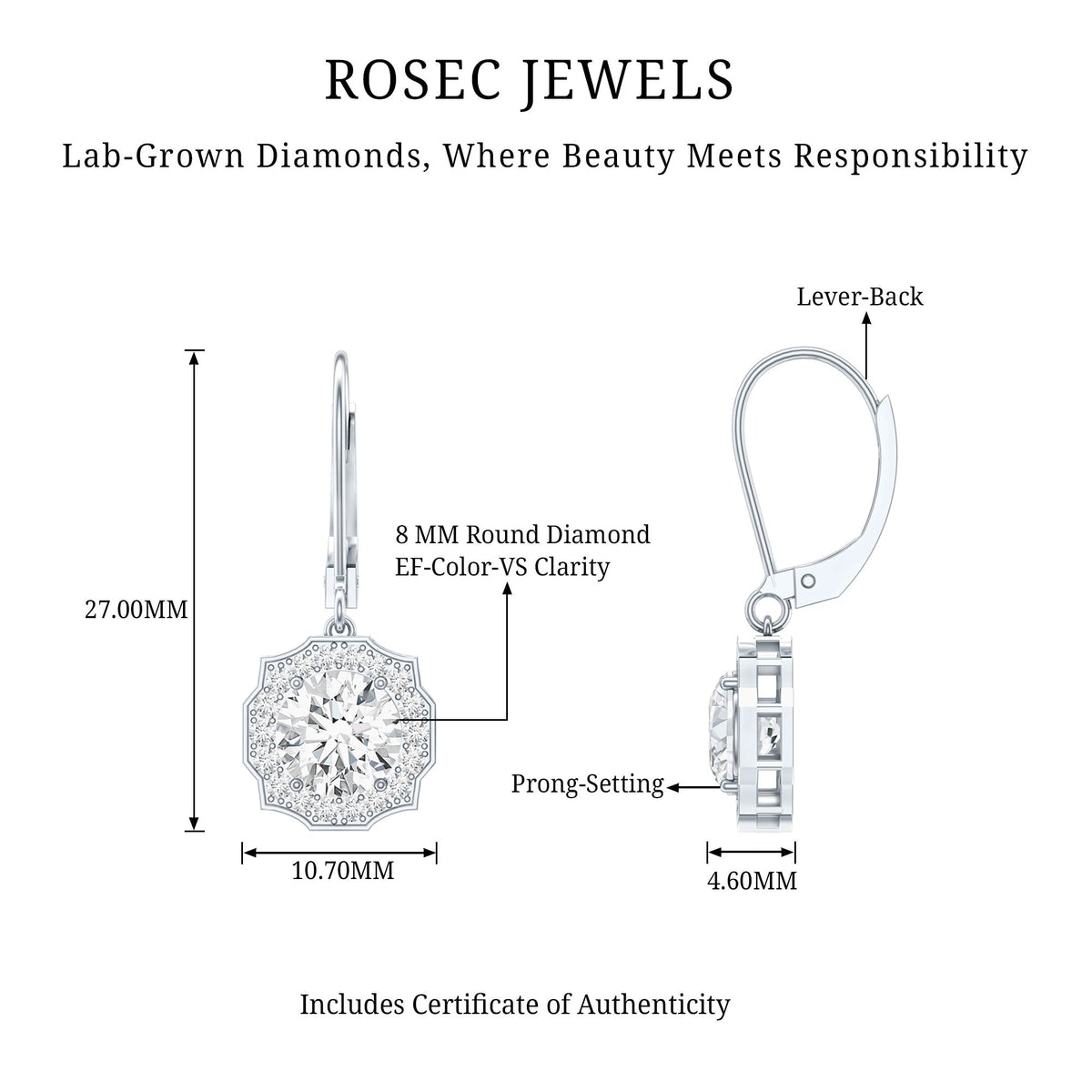 Certified Lab Grown Diamond Flower Art Deco Drop Earrings