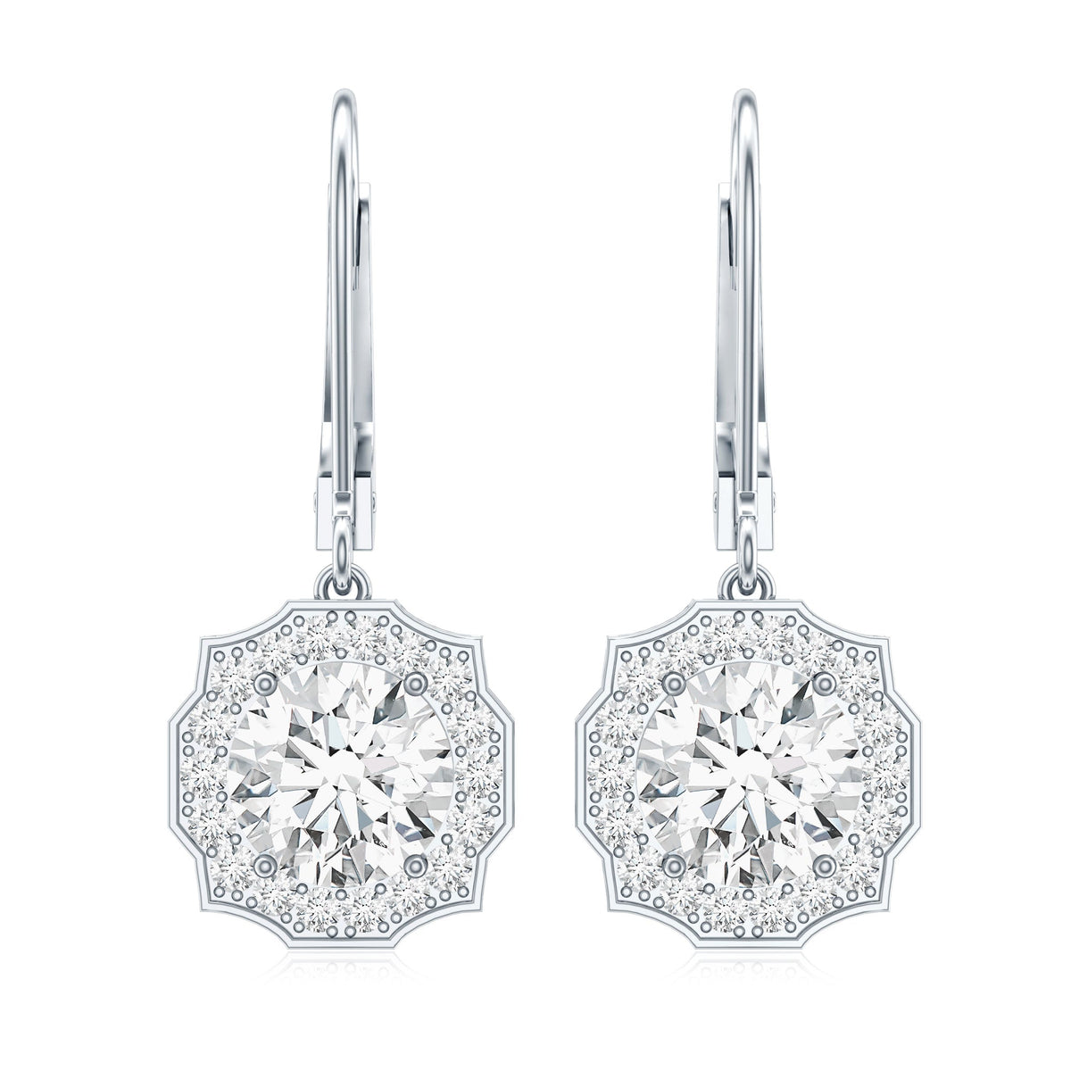 Certified Lab Grown Diamond Flower Art Deco Drop Earrings