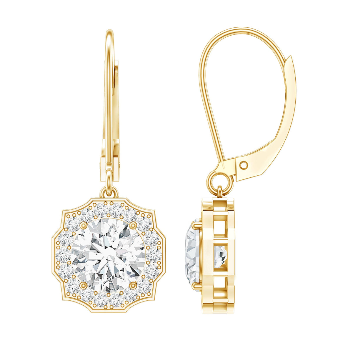 Certified Lab Grown Diamond Flower Art Deco Drop Earrings