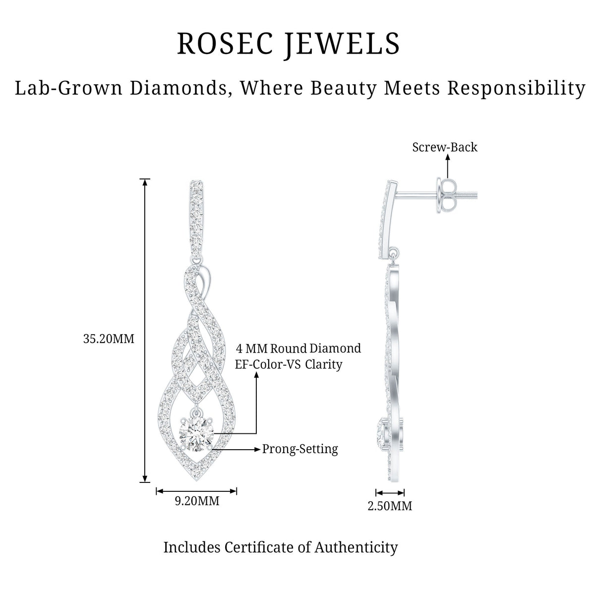 Lab Grown Diamond Long Statement Earrings