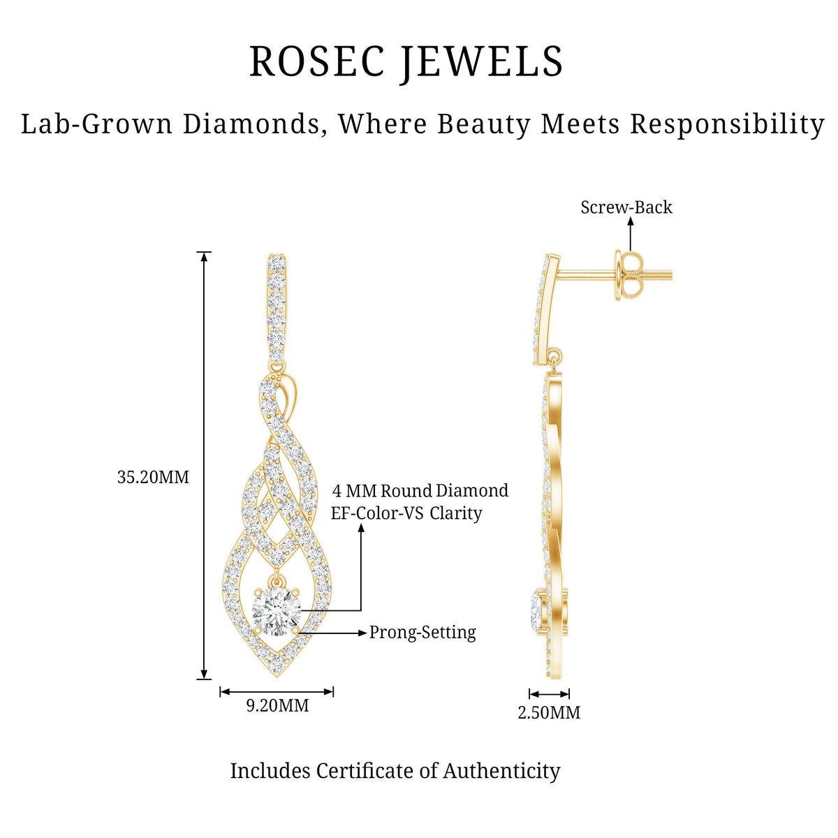 Lab Grown Diamond Long Statement Earrings