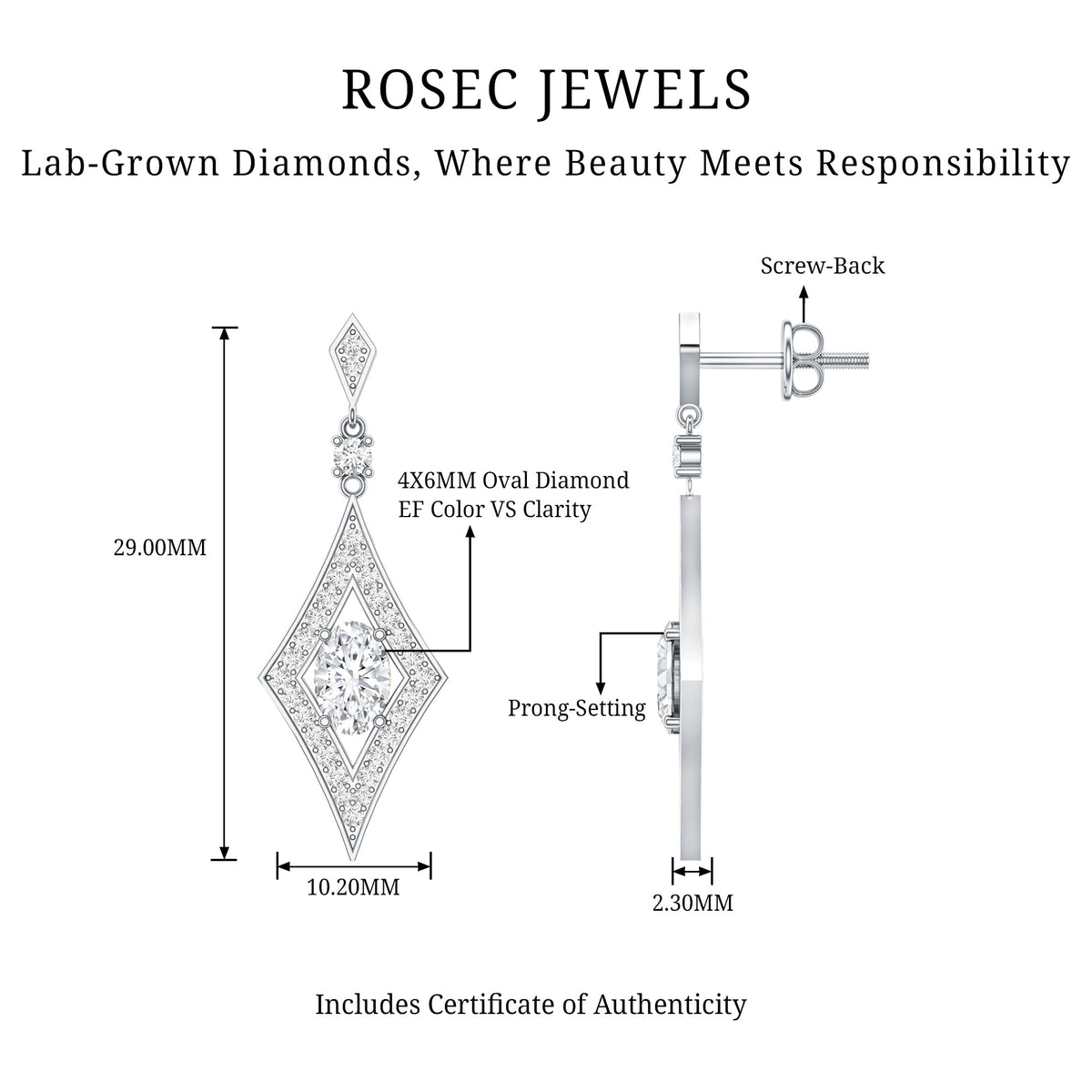 Certified Lab Grown Diamond Dangle Long Earrings