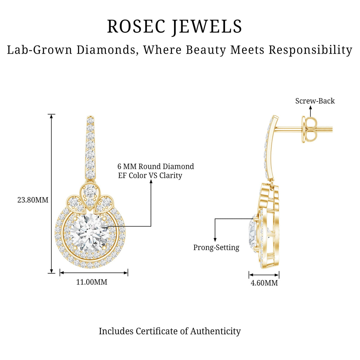 Certified Lab Grown Diamond Bridal Wedding Drop Earrings