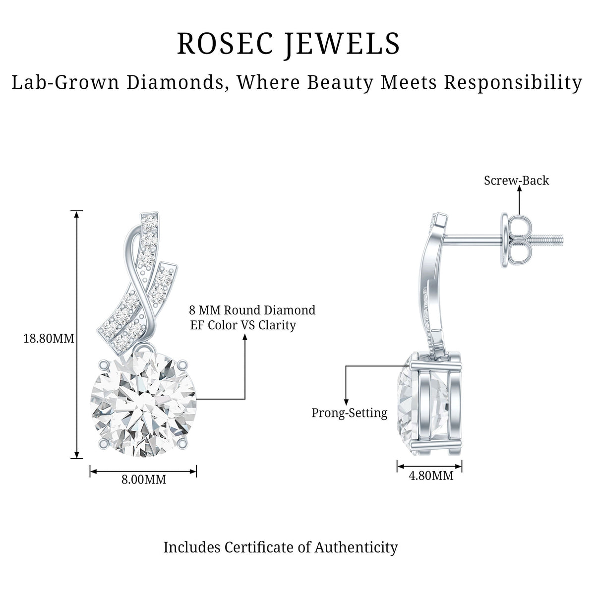 Certified 4 Carat Round Lab Diamond Designer Drop Earrings