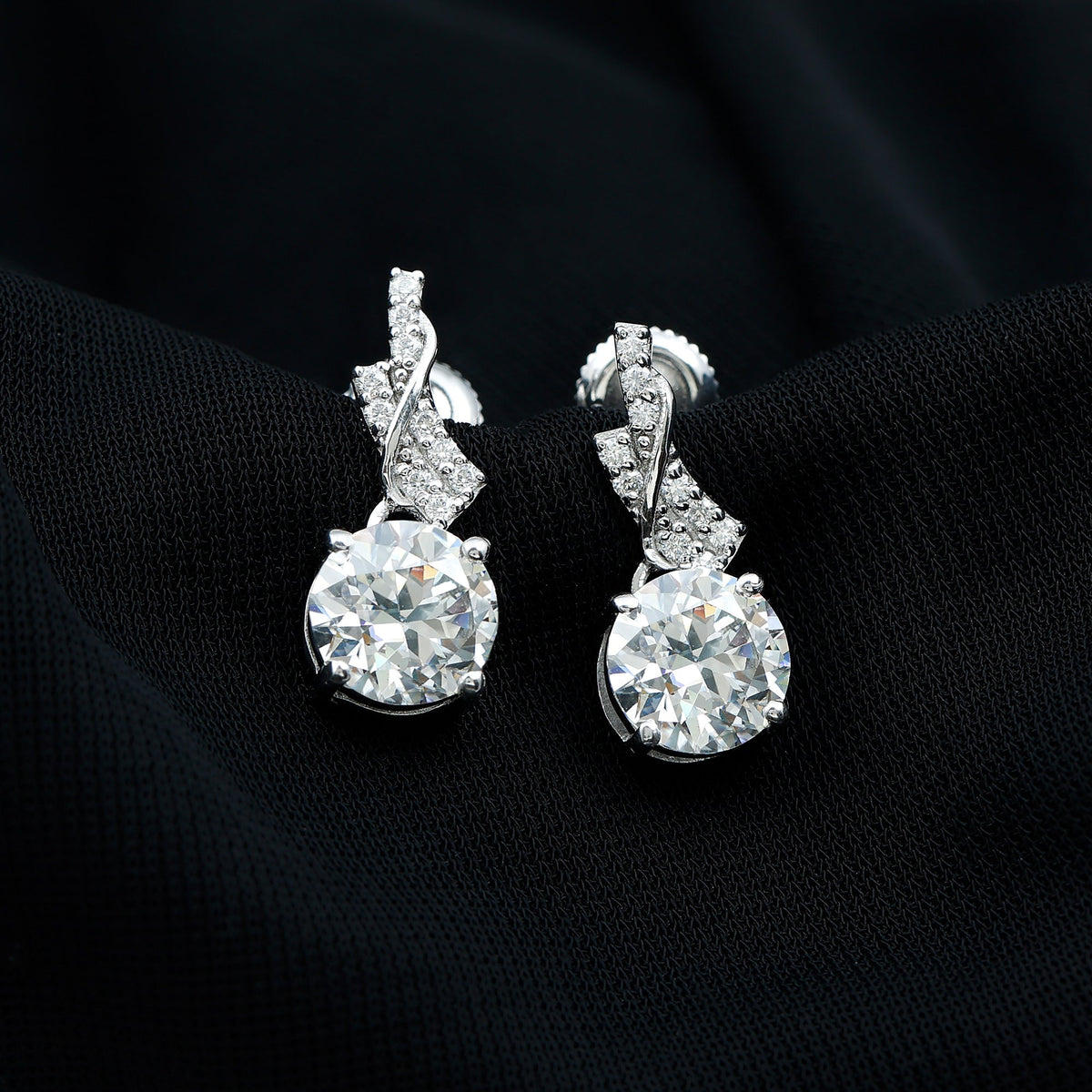 Certified 4 Carat Round Lab Diamond Designer Drop Earrings