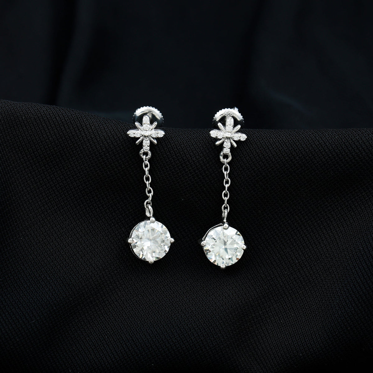 Certified 4 Carat Round Lab Grown Diamond Flower Dangle Earrings