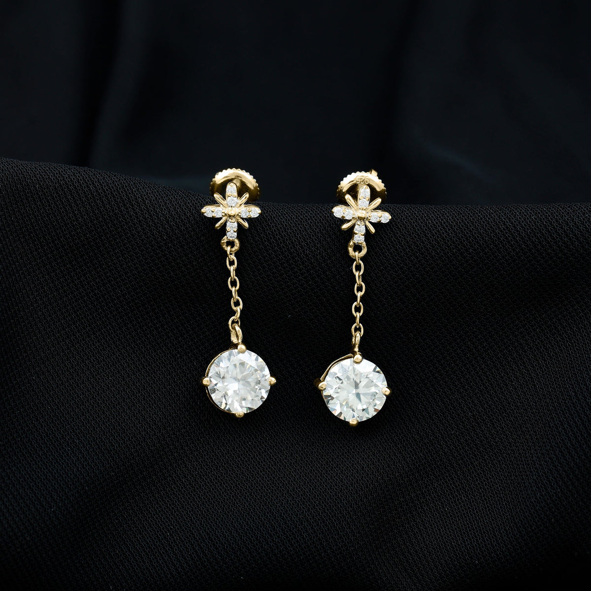 Certified 4 Carat Round Lab Grown Diamond Flower Dangle Earrings