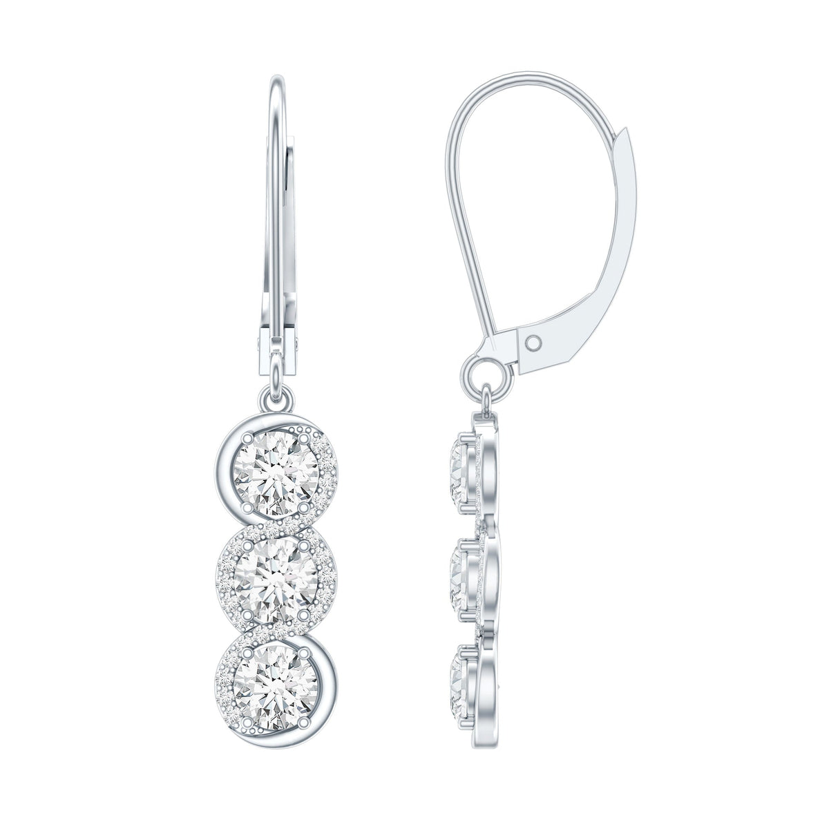 Certified Lab Grown Diamond 3 Stone Dangle Earrings