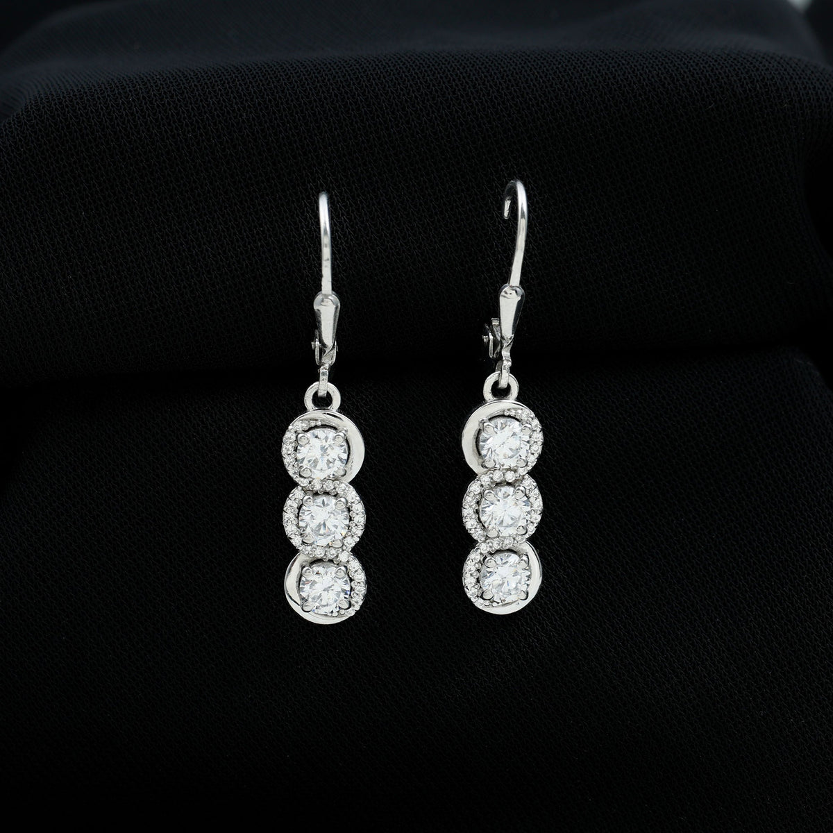 Certified Lab Grown Diamond 3 Stone Dangle Earrings
