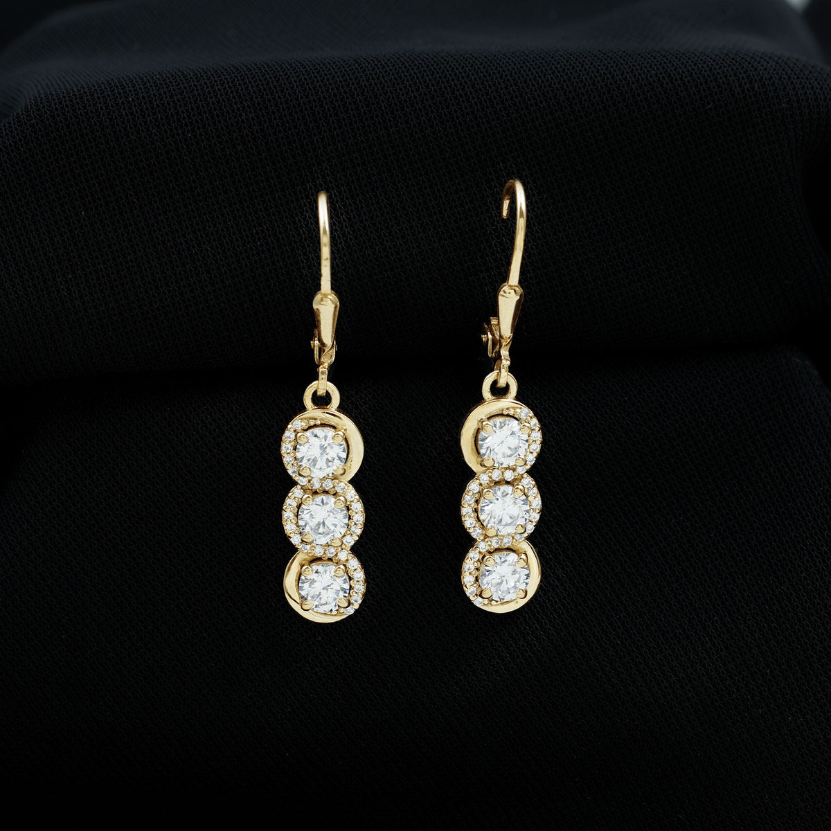 Certified Lab Grown Diamond 3 Stone Dangle Earrings