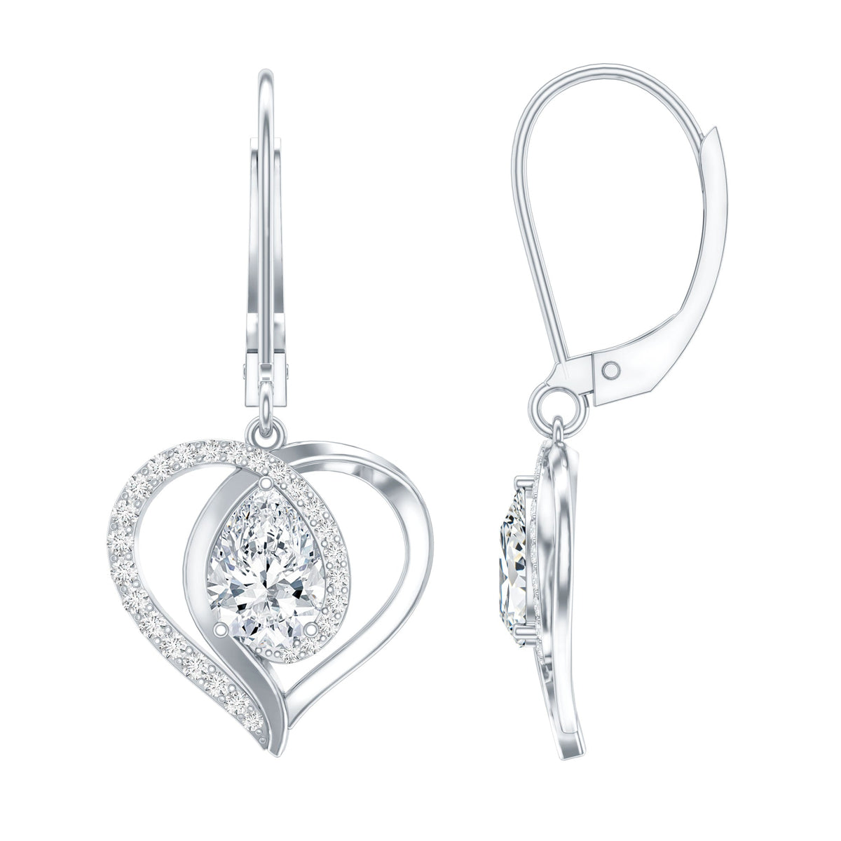 Certified 1.3 Carat Pear Lab Grown Diamond Heart Drop Earrings