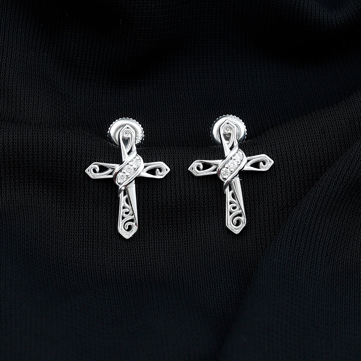 Certified Lab Grown Diamond Cross Art Deco Stud Earrings