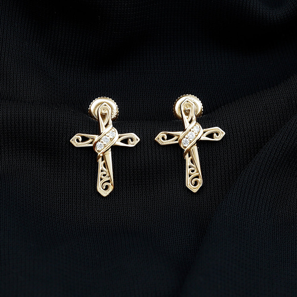 Certified Lab Grown Diamond Cross Art Deco Stud Earrings