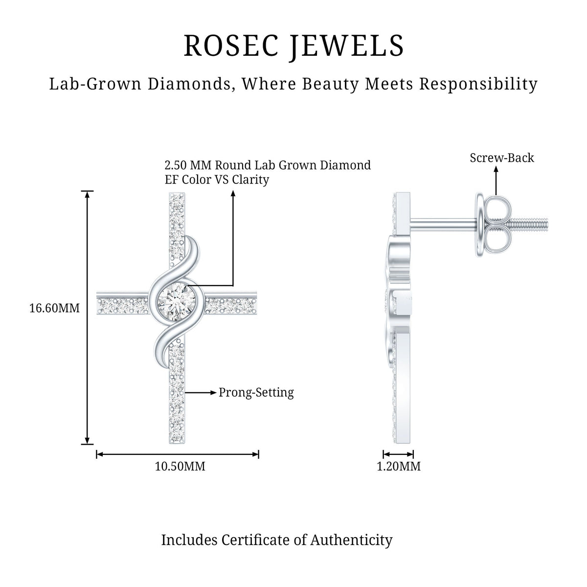 Certified Lab Grown Diamond Religious Cross Earrings