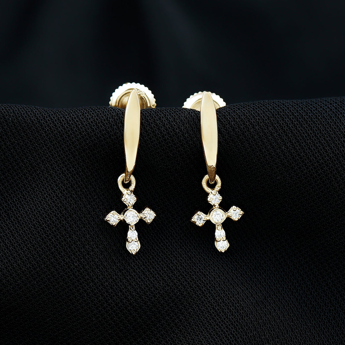 Lab Grown Diamond Cross Drop Earrings With Screw Back
