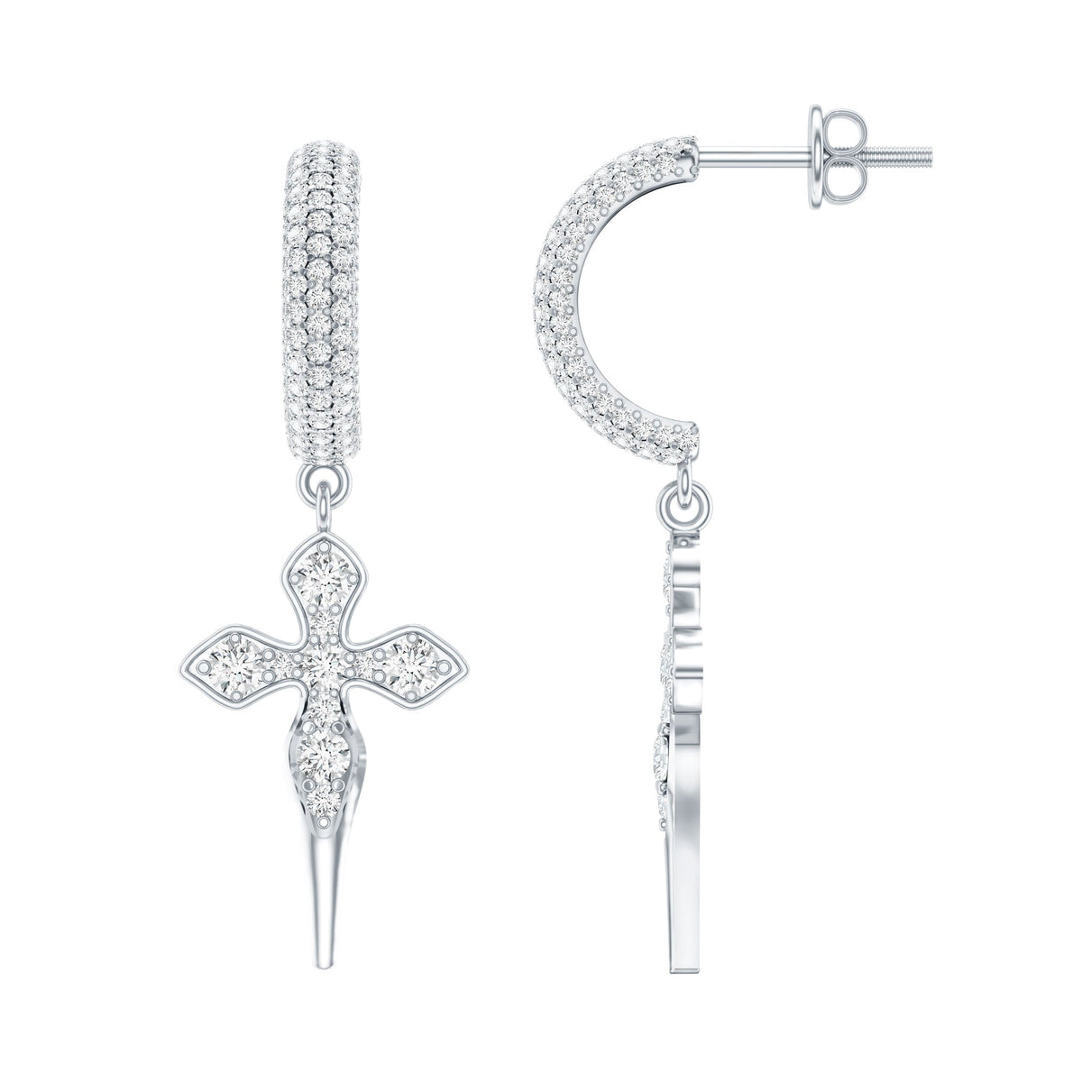 Lab Grown Diamond Designer Cross Earrings With Screw Back