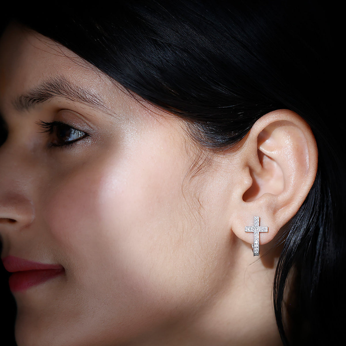 Lab Grown Diamond Religious Cross Earrings with Screw back