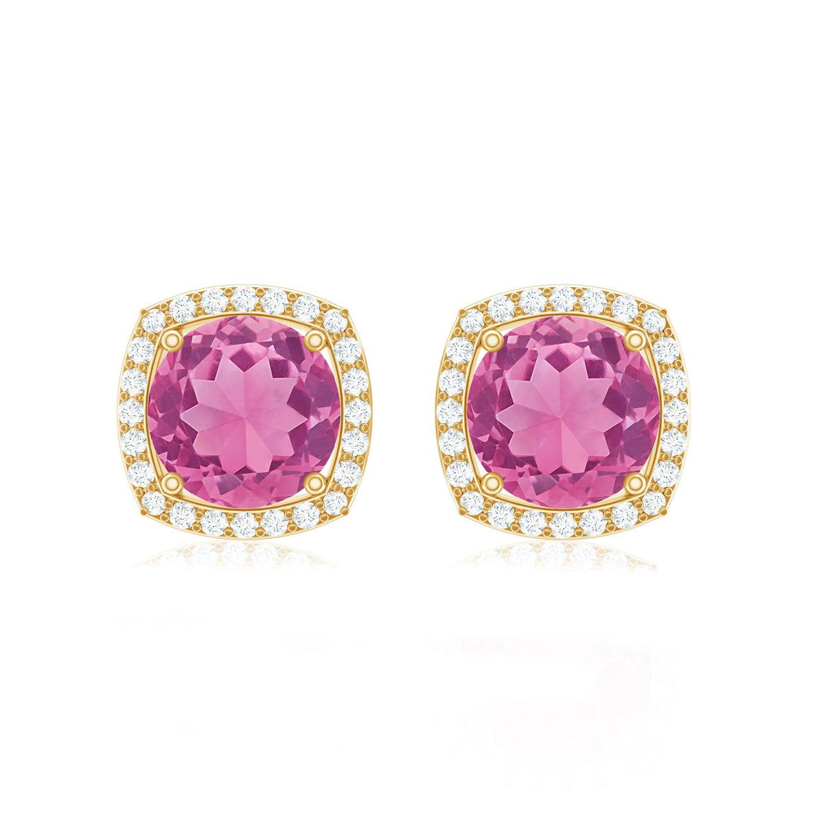 Pink Tourmaline Stud Earrings with Diamond Halo