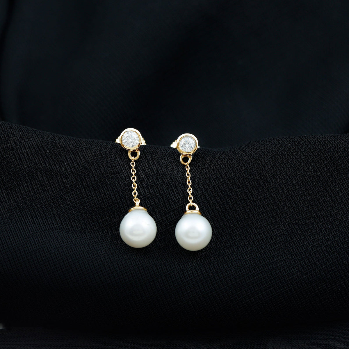 6 Carat Freshwater Pearl and Diamond Chain Drop Earrings