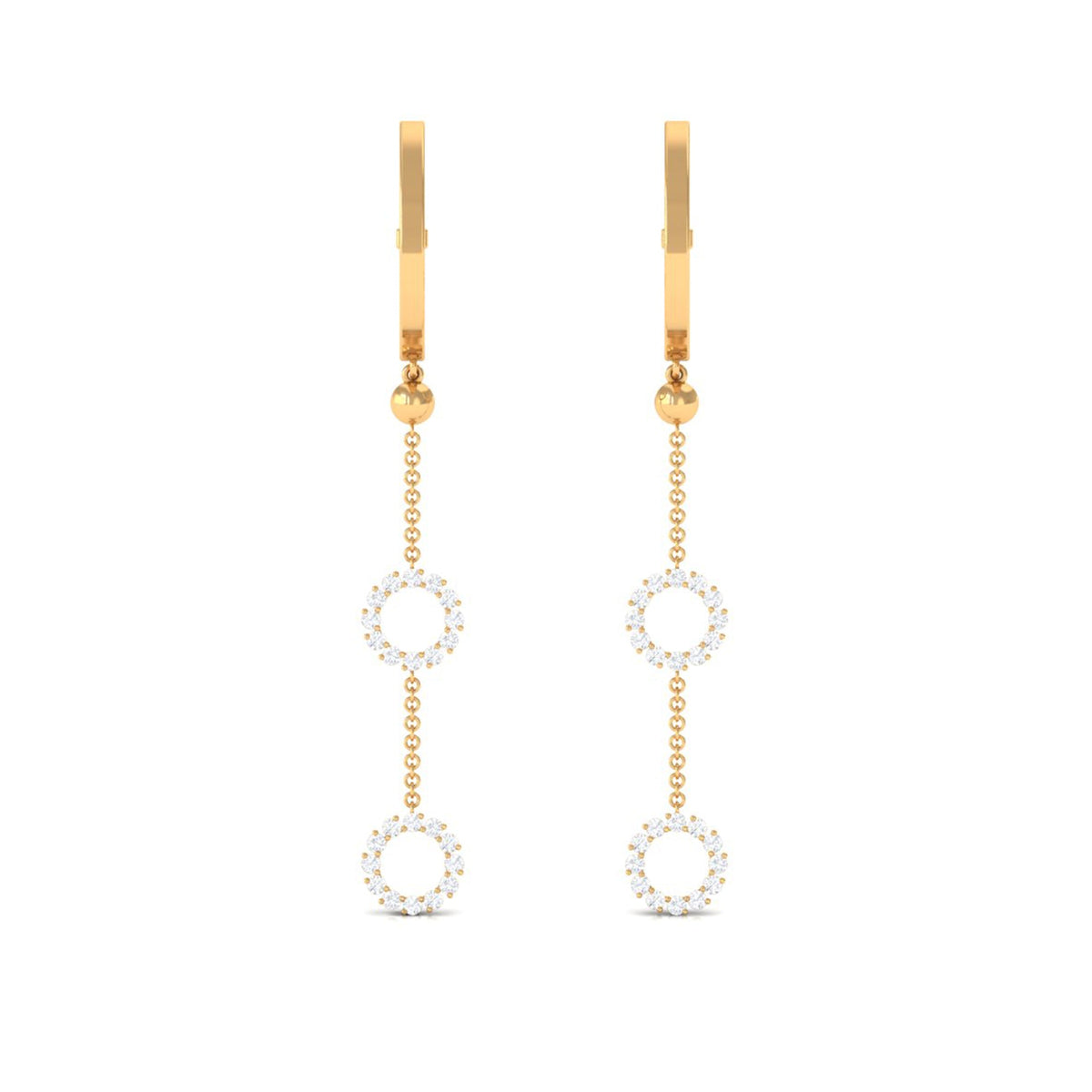 Open Circle Diamond Dangle Chain Hoop Earrings