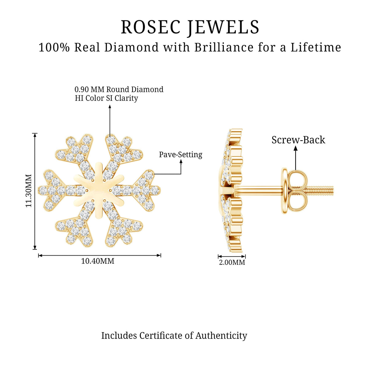 Natural Diamond Snowflake Earrings with Screw Back