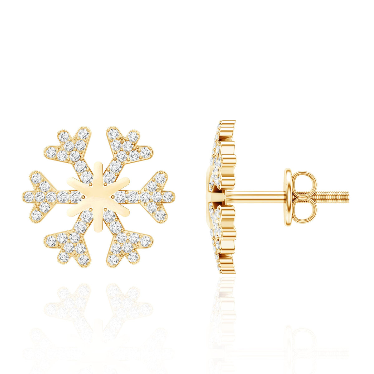 Natural Diamond Snowflake Earrings with Screw Back