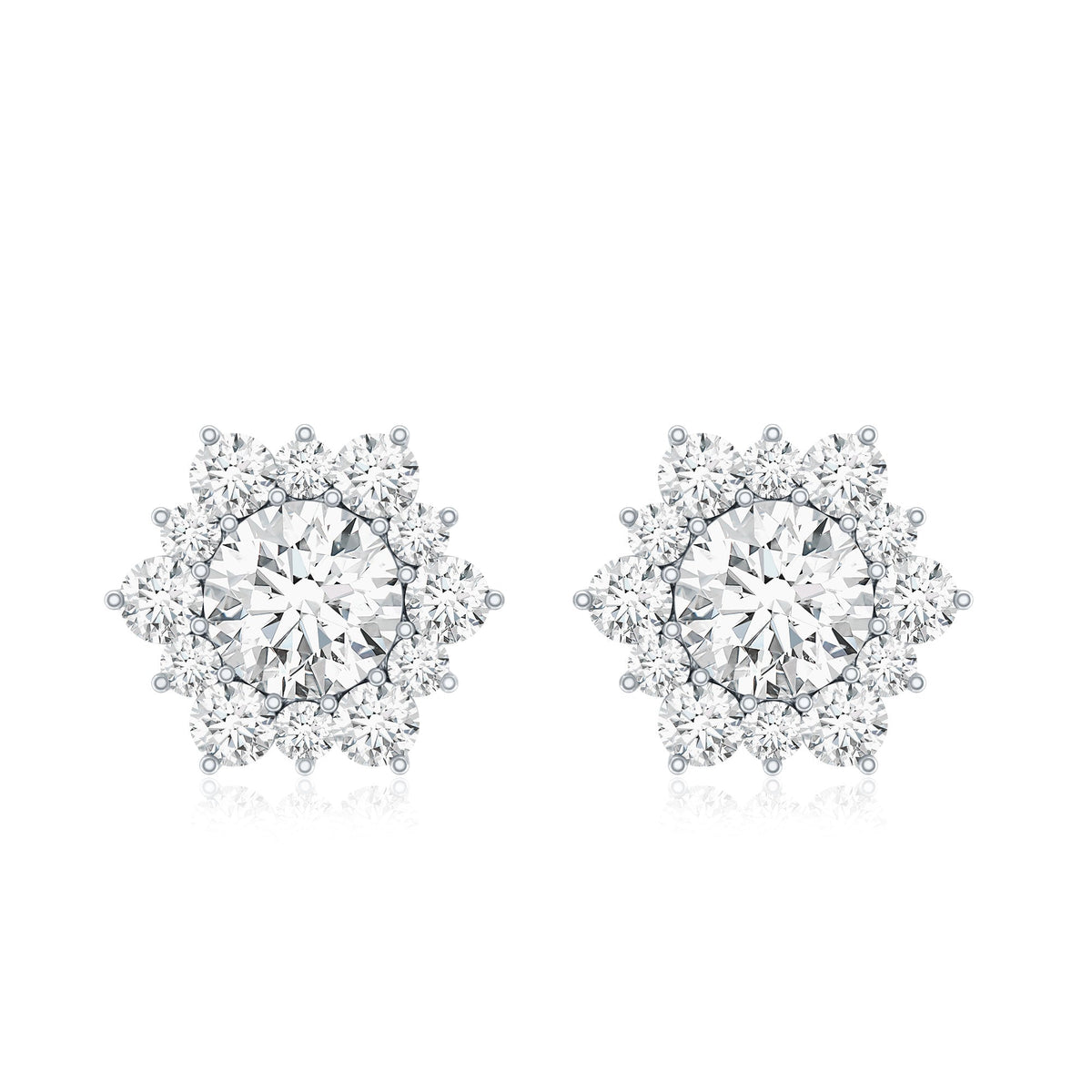 Certified Moissanite Floral Stud Earrings with Halo