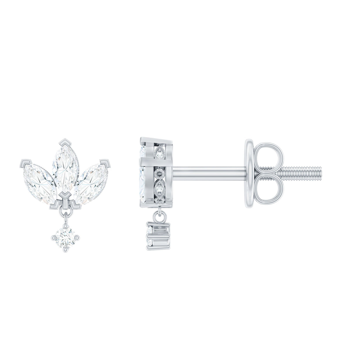 Genuine Diamond Lotus Flower Earrings for Women