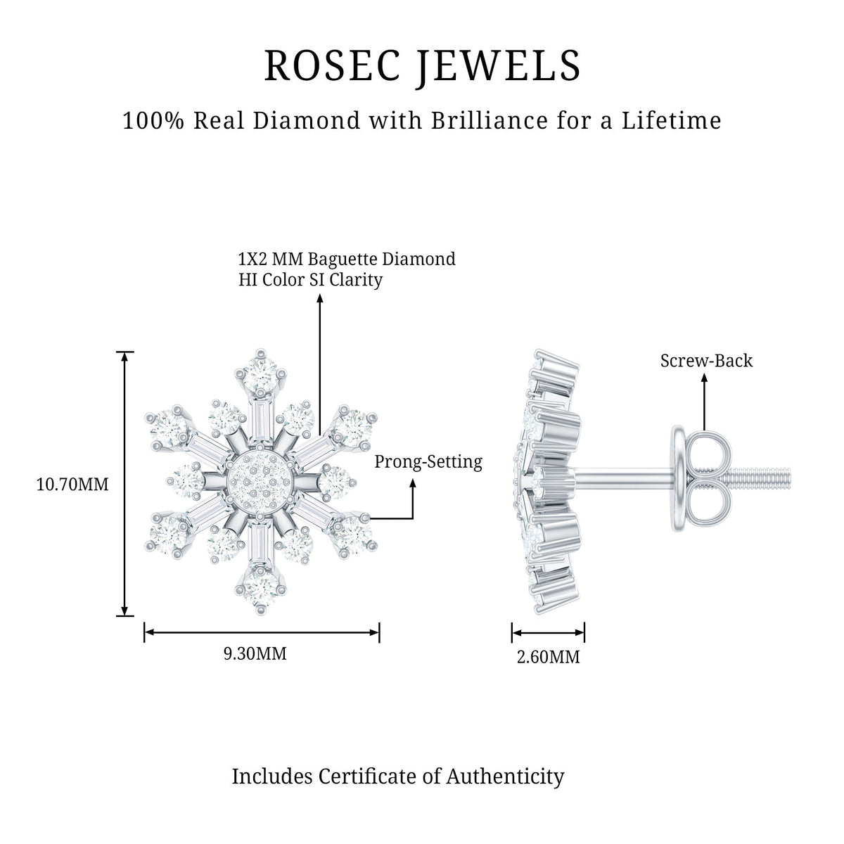 Genuine Diamond Snowflake Earrings for Christmas