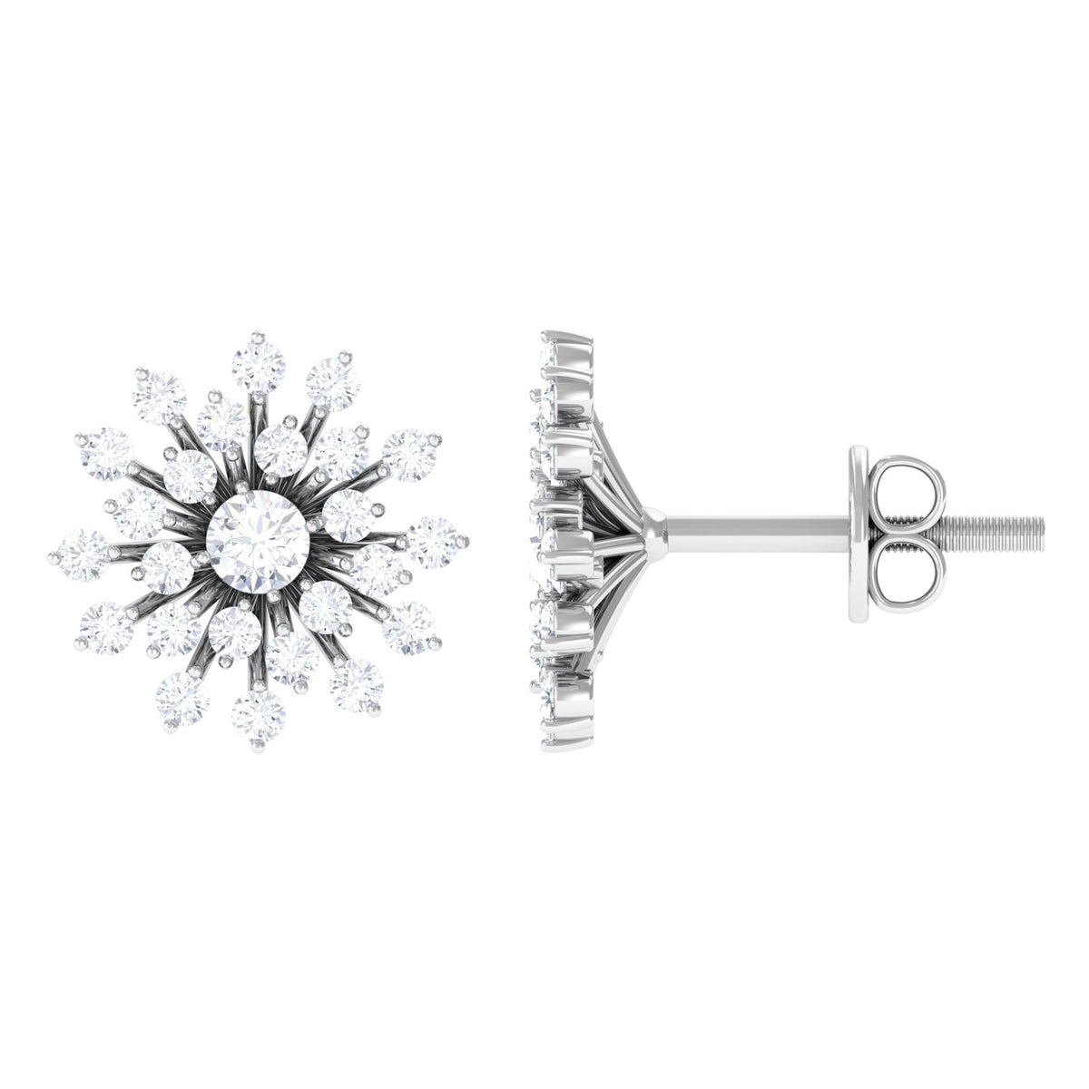 Certified Real Diamond Snowflake Earrings with Screw Back