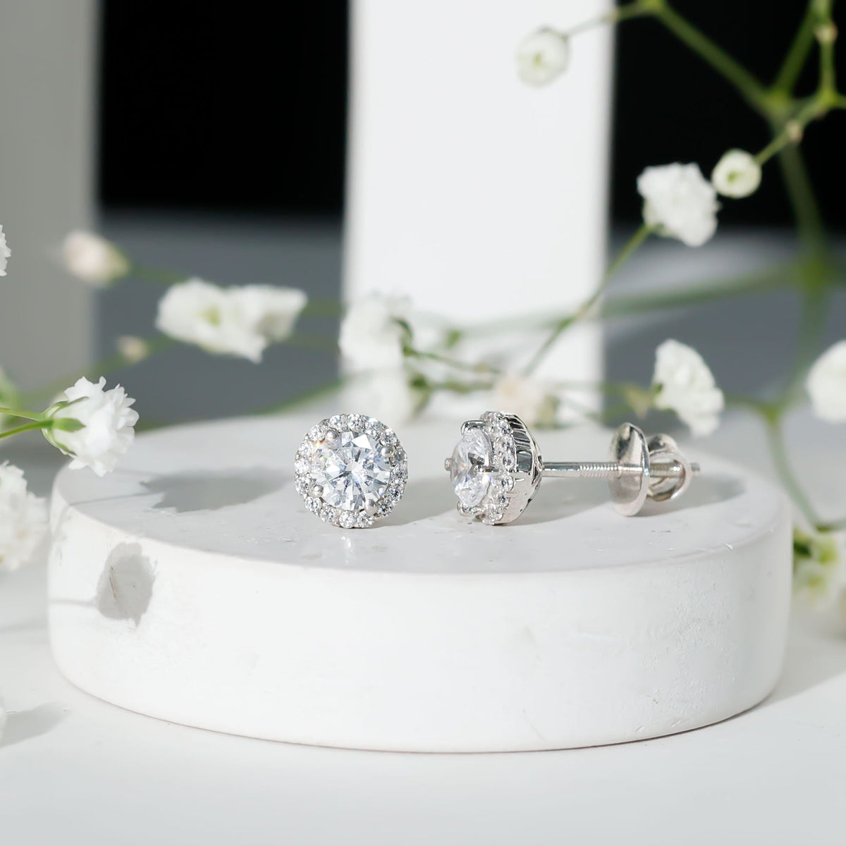 Certified 1 Carat Round Cut CZ Diamond Stud Earrings in Silver