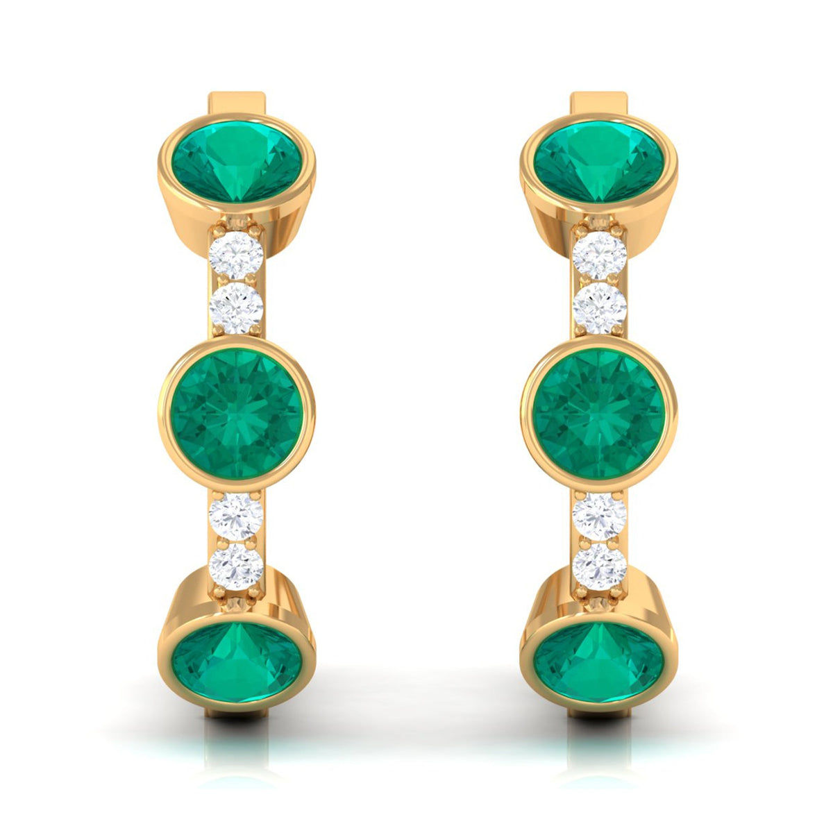 Certified Real Emerald Hoop Earrings with Diamond