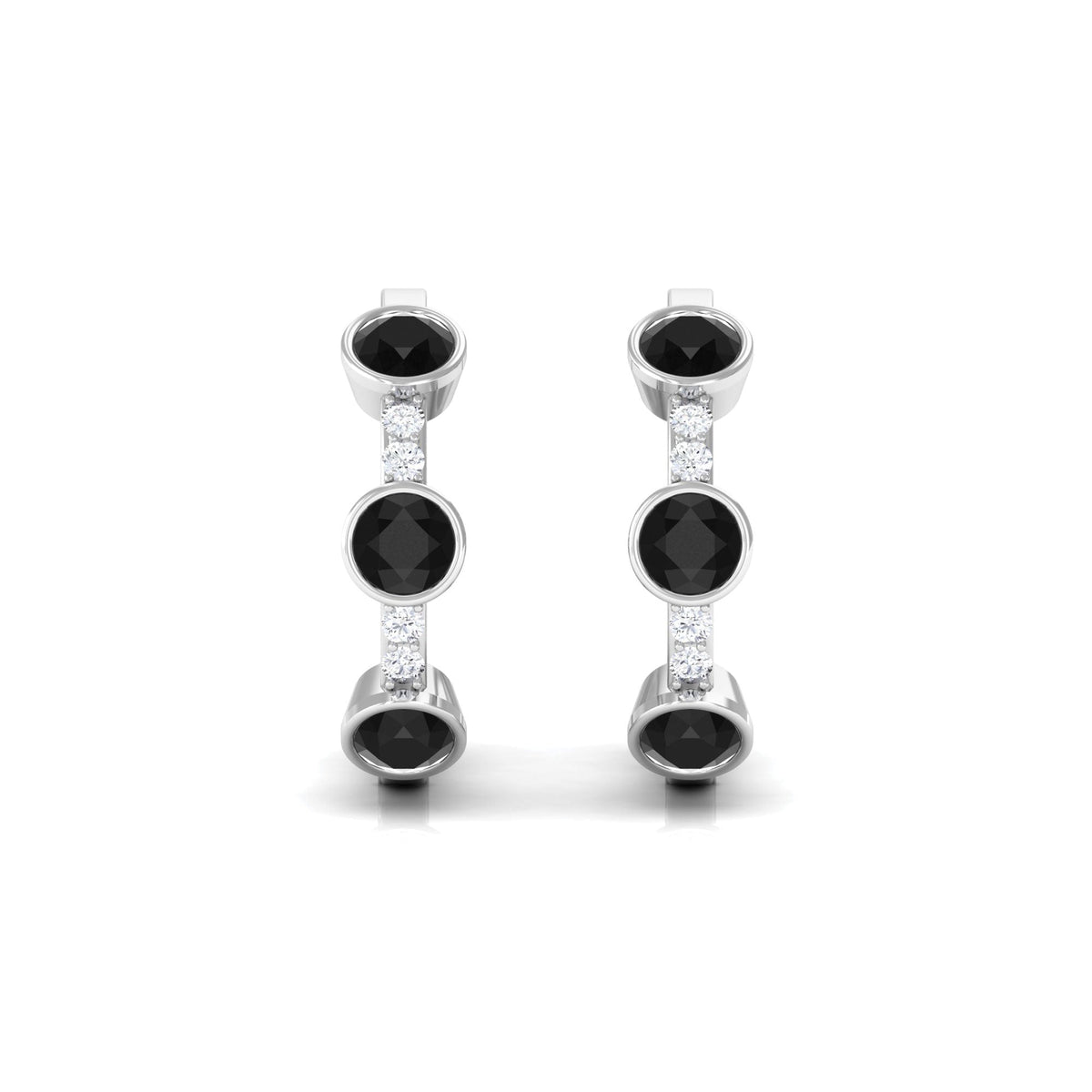 Lab Created Black and White Diamond Hinged Hoop Earrings