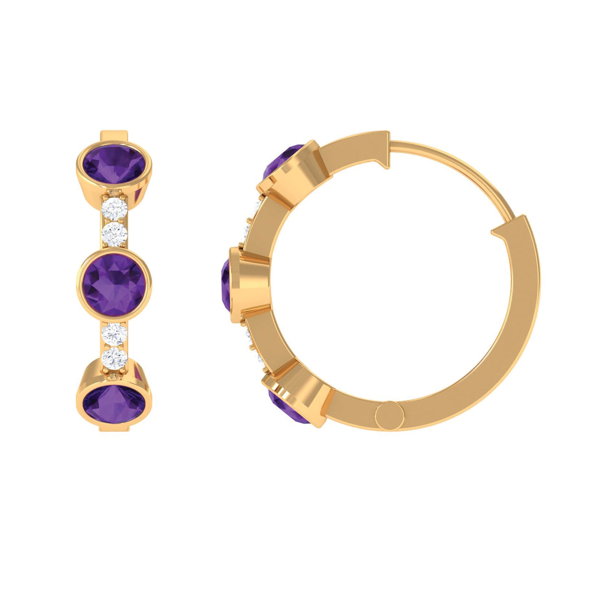 Certified Natural Amethyst Hoop Diamond Earrings