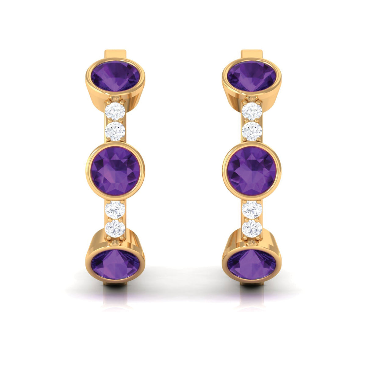 Certified Natural Amethyst Hoop Diamond Earrings