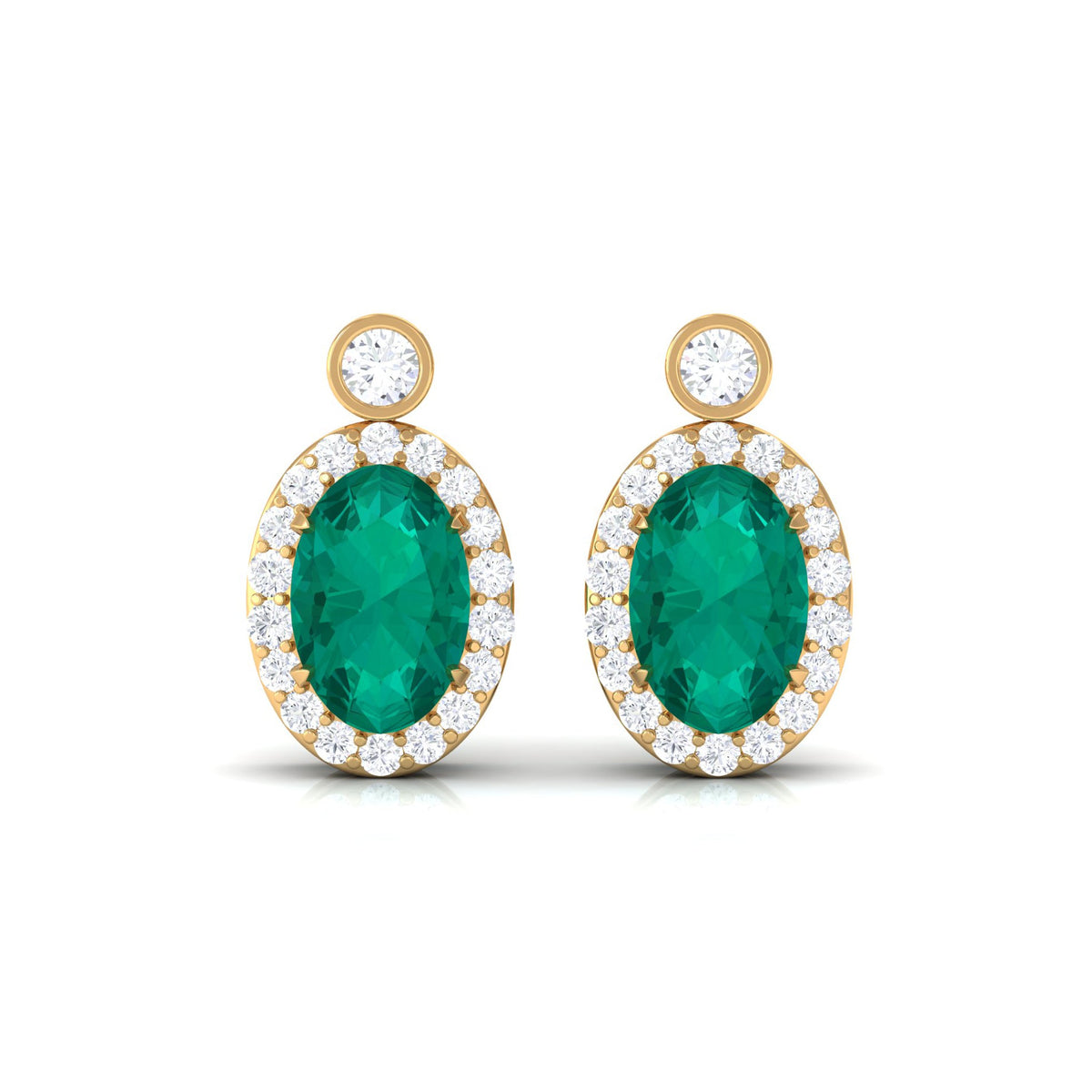 0.8 Carat Oval Emerald and Diamond Halo Stud Earrings