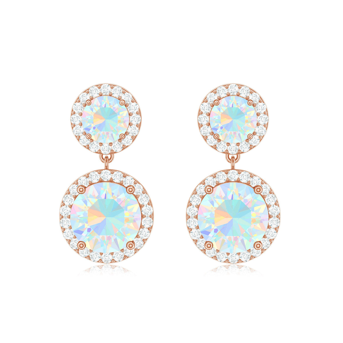 Round Ethiopian Opal and Diamond Halo Dangle Earrings