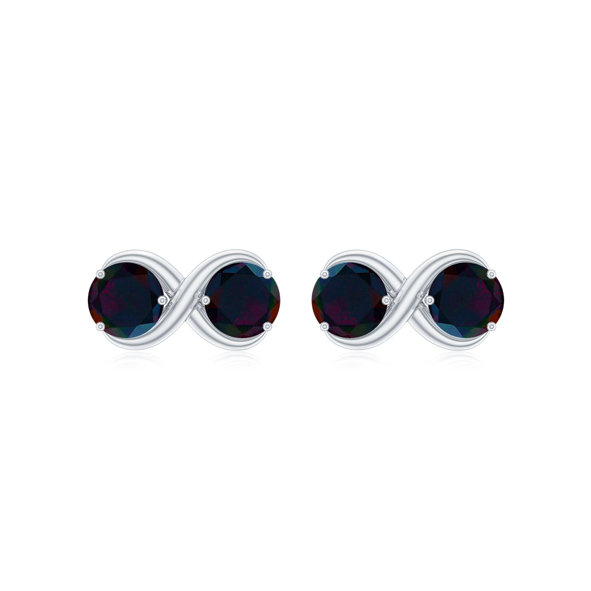 Natural 2 Stone Black Opal Infinity Earrings with Screw Back