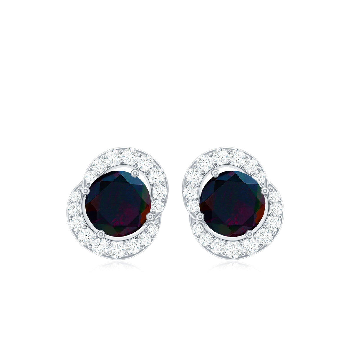 Natural Black Opal Stud Earrings with Diamond