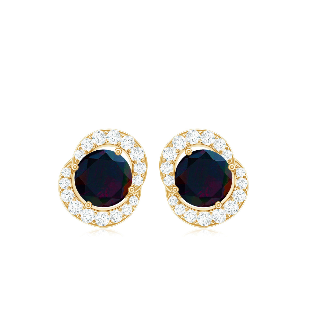 Natural Black Opal Stud Earrings with Diamond