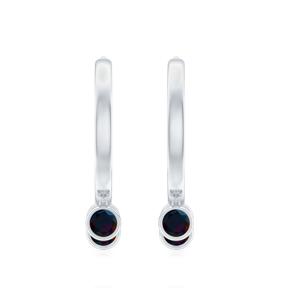 Three Stone Genuine Black Opal Hoop Drop Earrings with Certificate