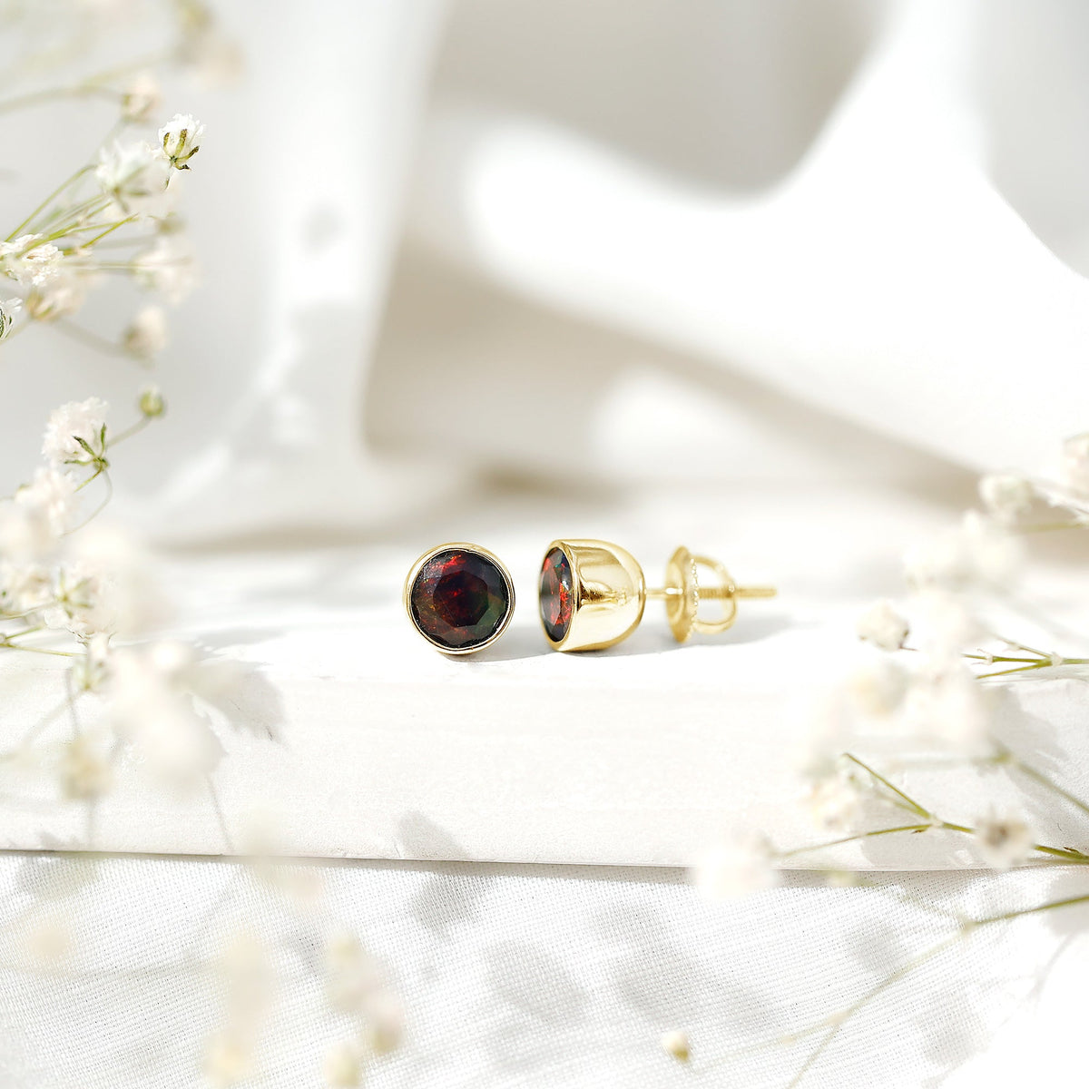 Bezel Set 1.6 Carat Black Opal Stud Earrings with Certificate