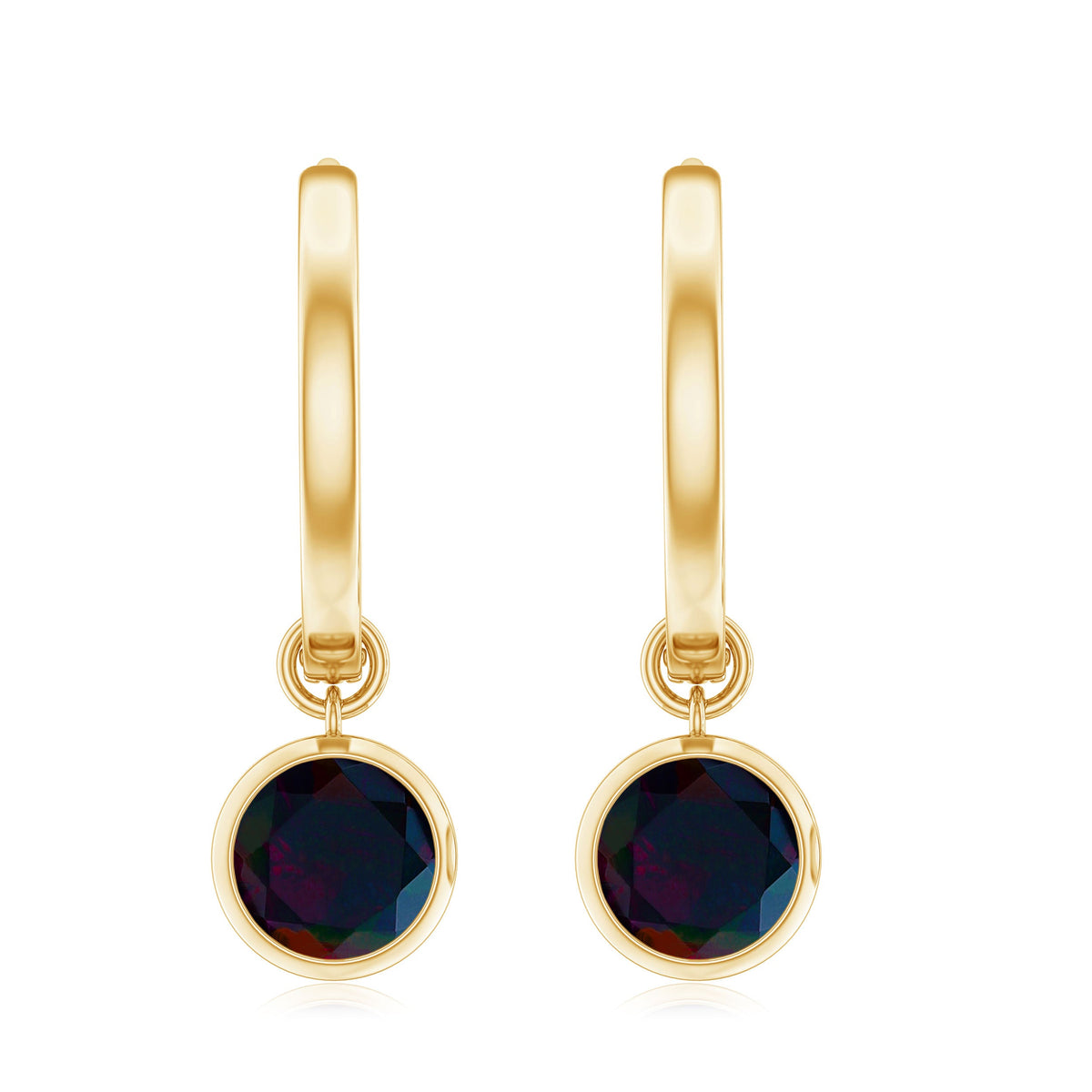 Natural Bezel Set Black Opal Dangle Hoop Earrings For Women