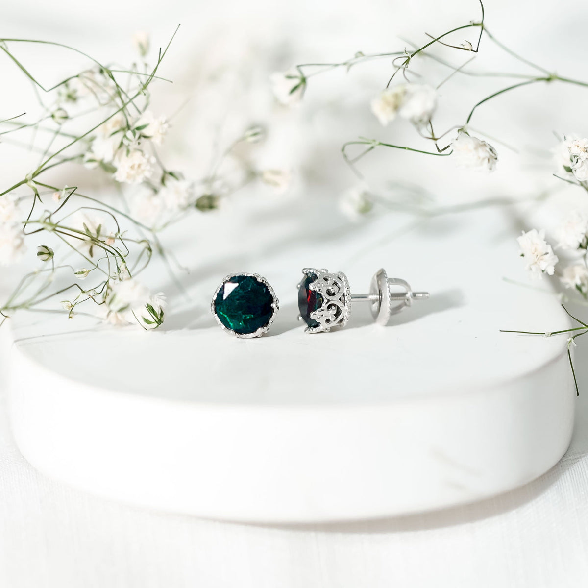 Natural 1.6 Carat Black Opal Crown Stud Earrings in Silver