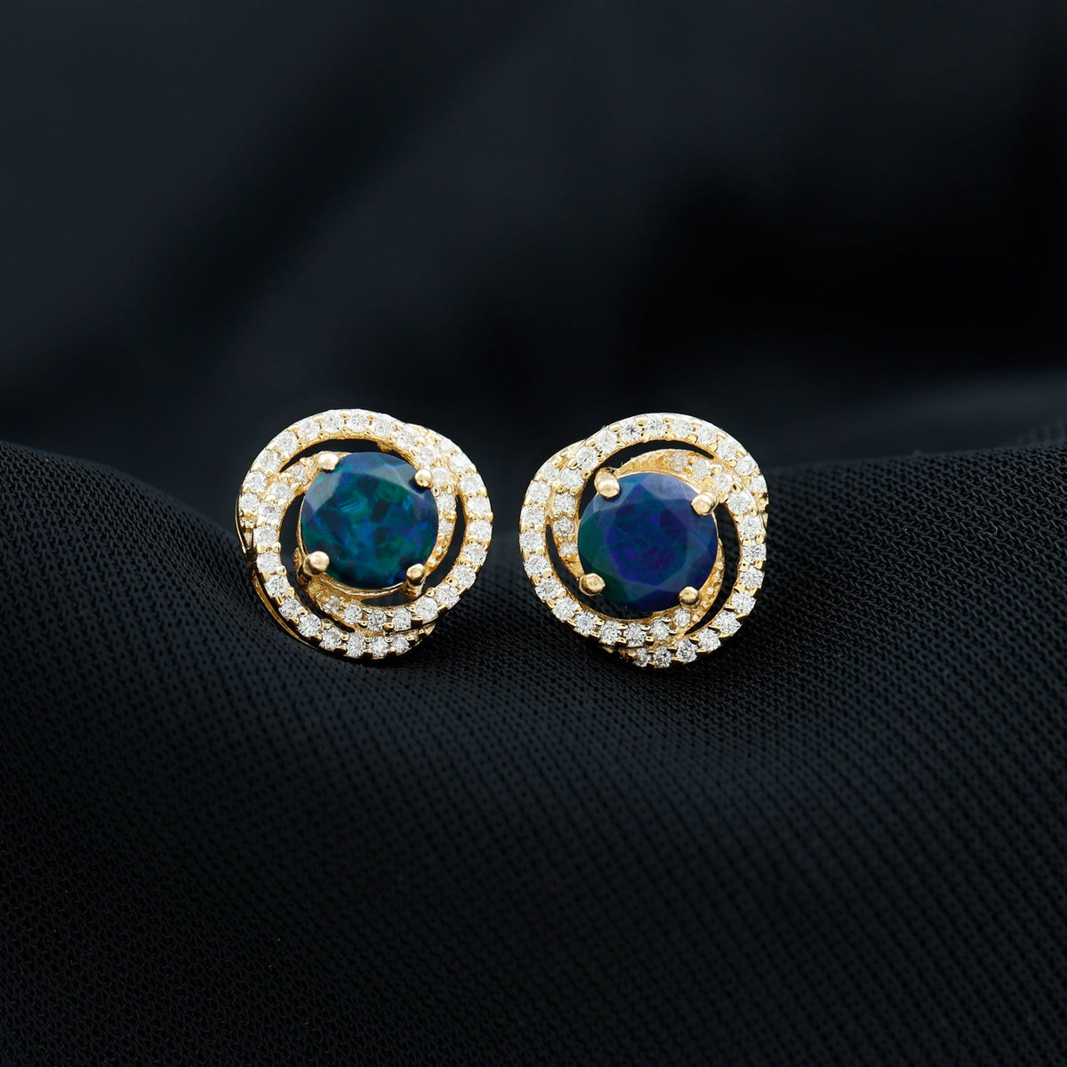 1.6 Carat Black Opal Swirl Stud Earrings with Certificate