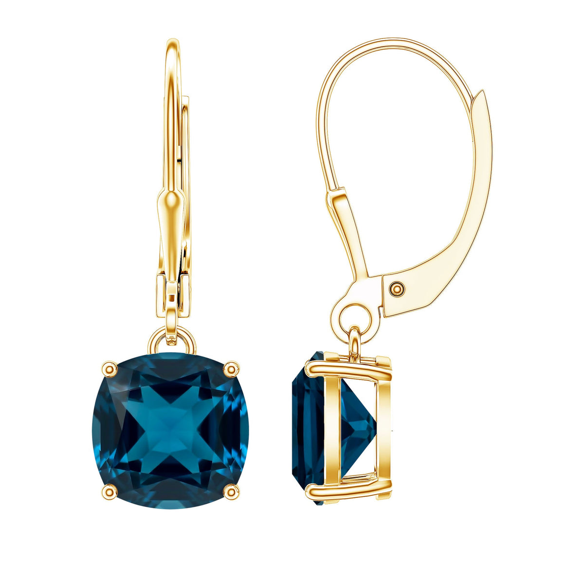 Cushion Cut London Blue Topaz Solitaire Drop Earrings