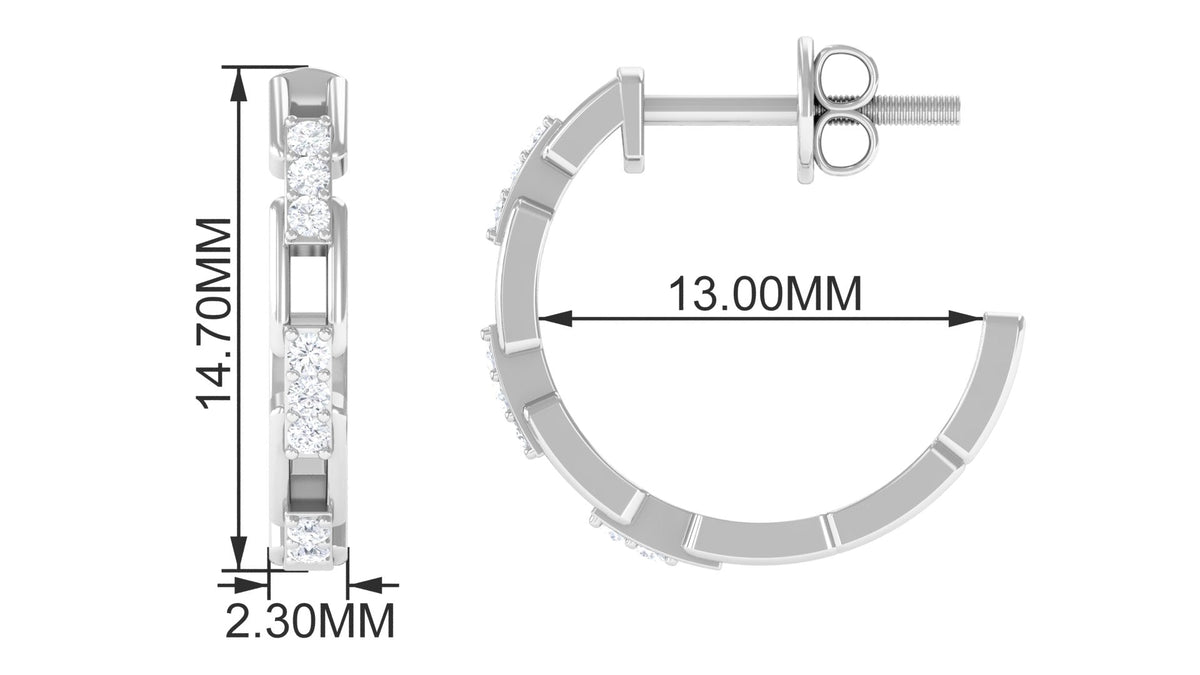 Natural Diamond Half Hoop Earrings with Screw Back