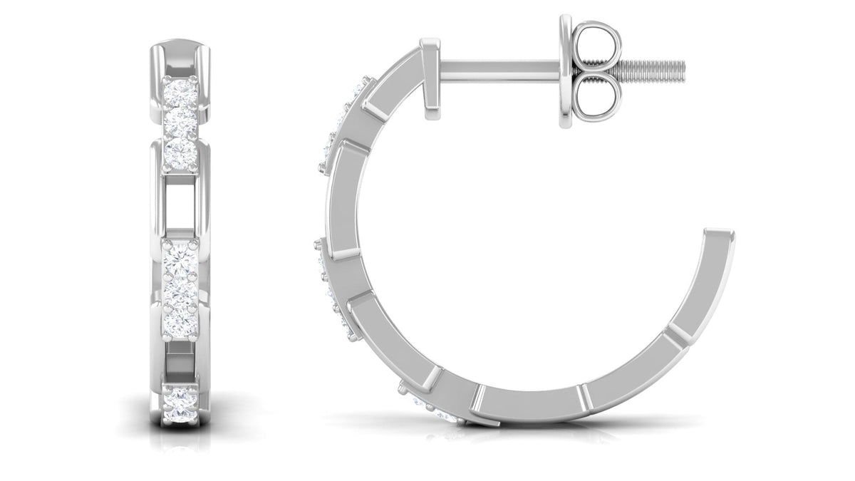 Natural Diamond Half Hoop Earrings with Screw Back