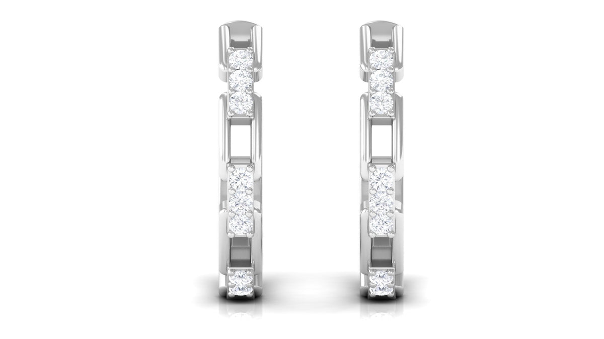 Natural Diamond Half Hoop Earrings with Screw Back
